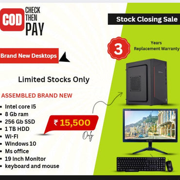 Intel core I5 (8 GB Ram,256 GB SSD,1 TB HDD) 19 inch Monitor, Keyboard and Mouse- 3 Years Warranty