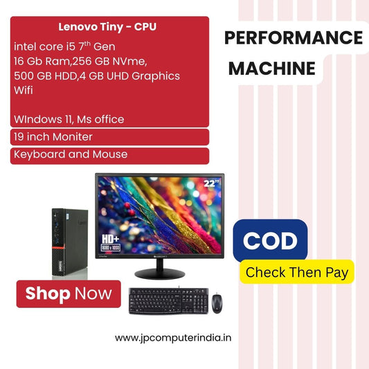 Lenovo Tiny (intel core i5 7th Gen,8 Gb Ram,256 Gb NVme,500 Gb HDD,4 Gb UHD Graphics ) with LED Moniter with Keyboard and mouse